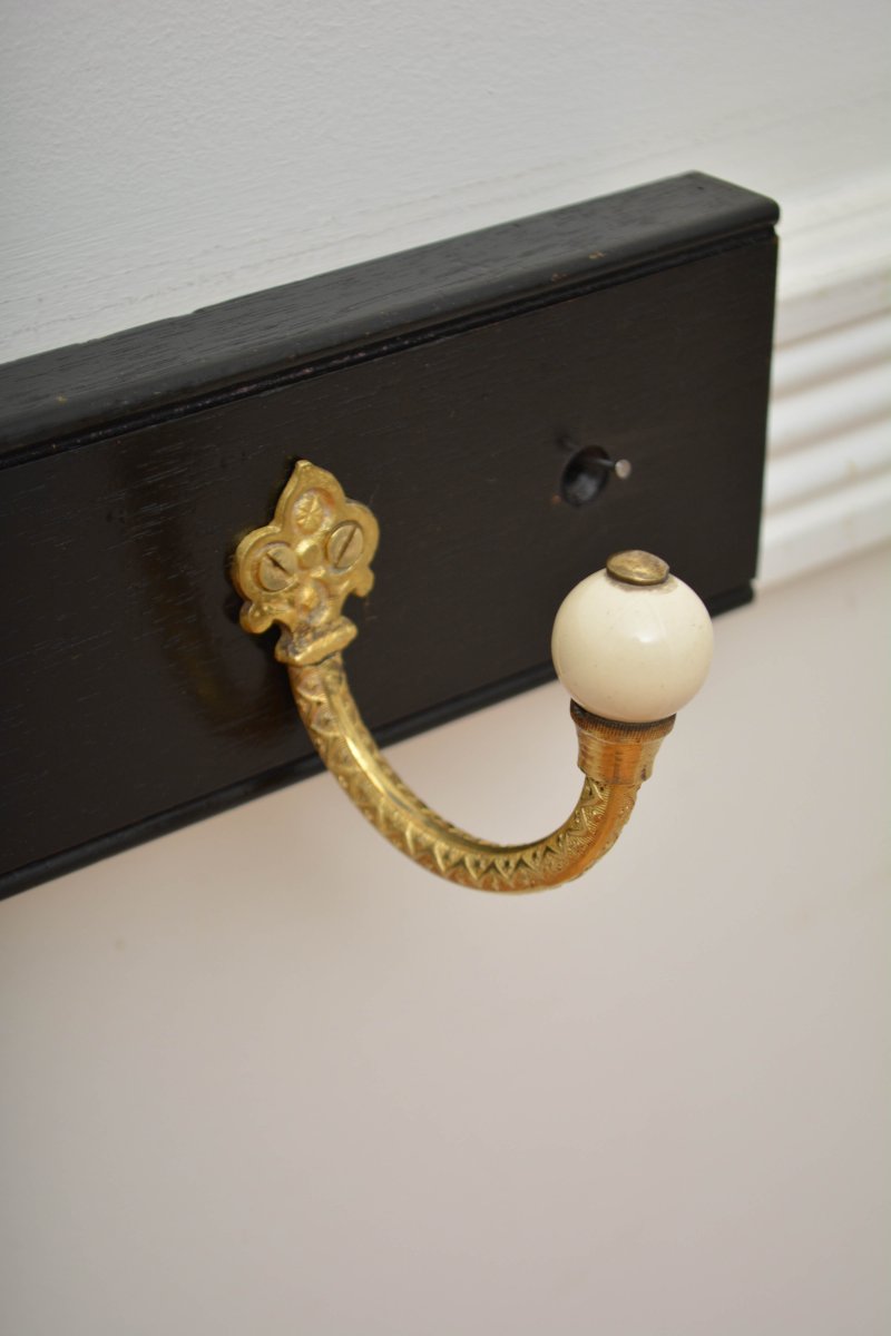 Pair Of Antique Victorian Ebonised Brass And Ceramic Coat Rack Coat Hooks - Image 19